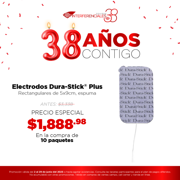 Electrodos Dura-Stick® Plus rectang de 5x9cm, espuma