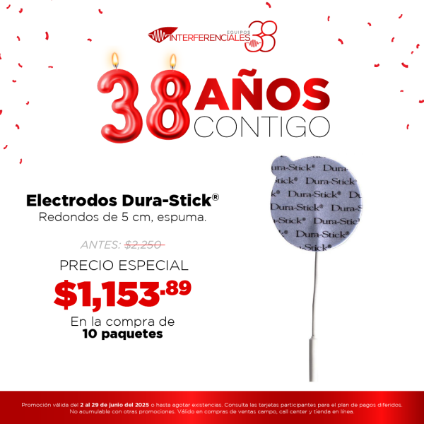 10 Paq. Electrodo Dura-Stick Plus Redondo 5cm Espuma