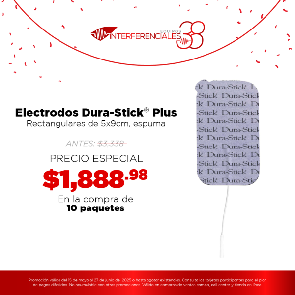 Electrodos Dura-Stick® Plus rectang de 5x9cm, espuma